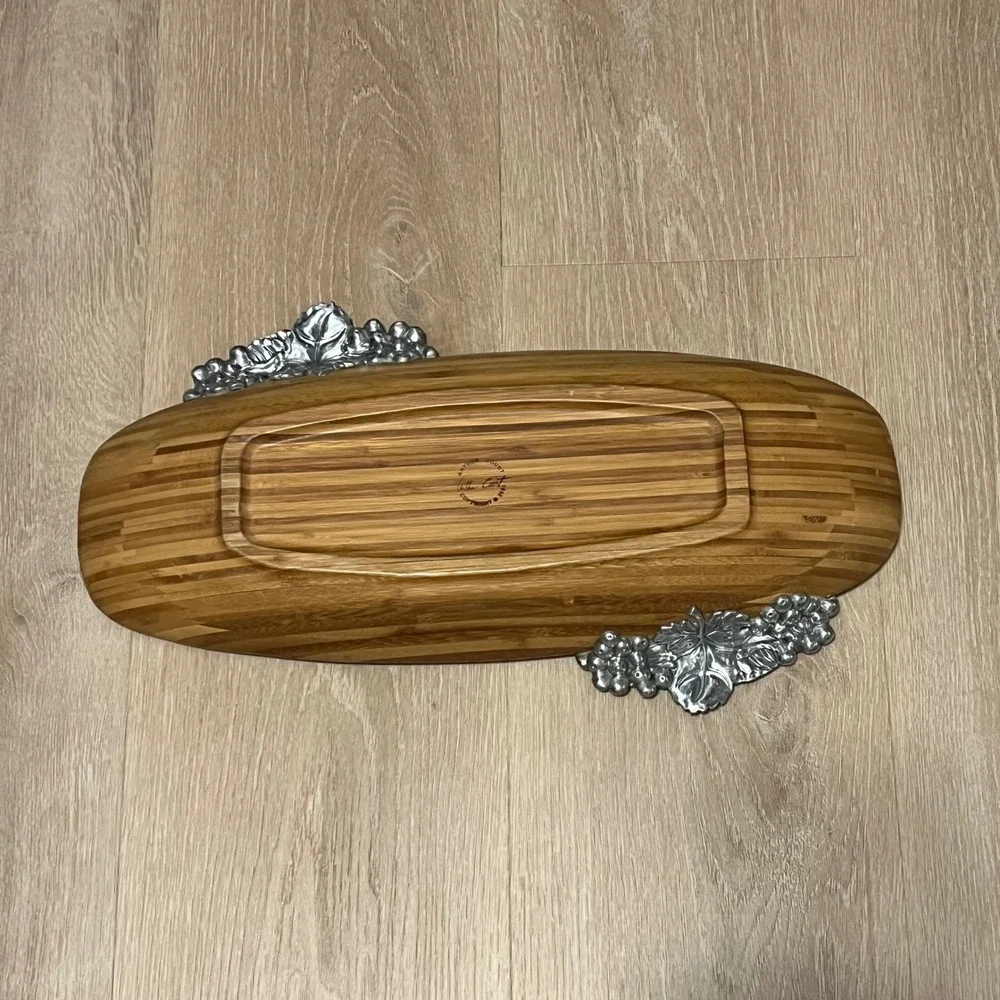 Arthur Court Vintage 2005 Bamboo Centerpiece Bowl & Aluminum Grapevine Accents